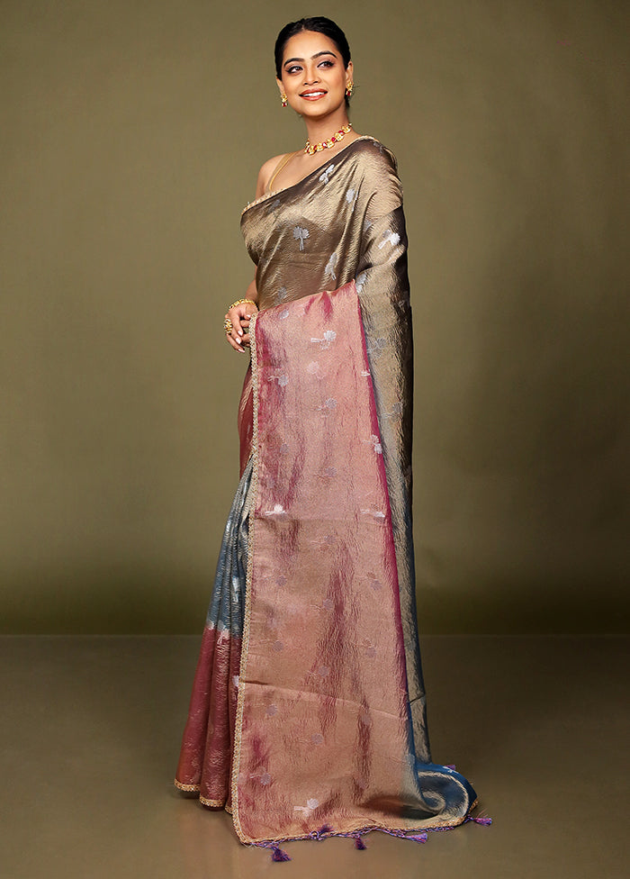 Pink Crushed Tissue Silk Saree With Blouse Piece