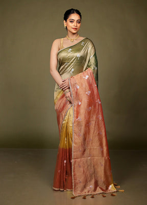 Red Crushed Tissue Silk Saree With Blouse Piece