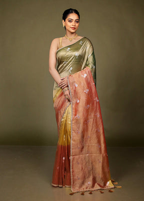 Red Crushed Tissue Silk Saree With Blouse Piece
