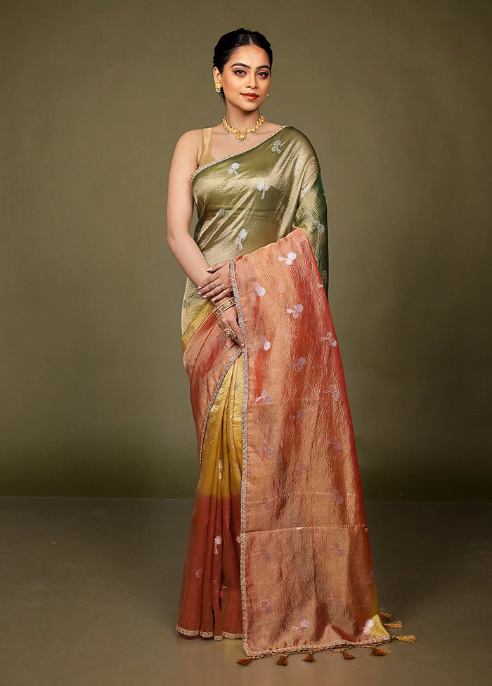 Red Crushed Tissue Silk Saree With Blouse Piece