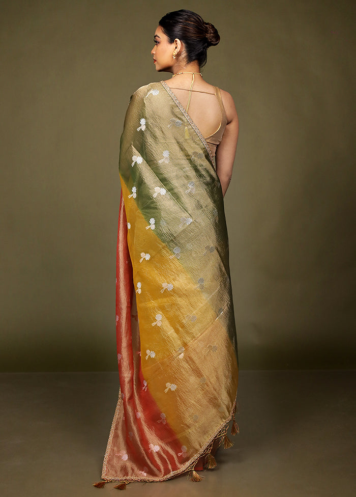 Red Crushed Tissue Silk Saree With Blouse Piece