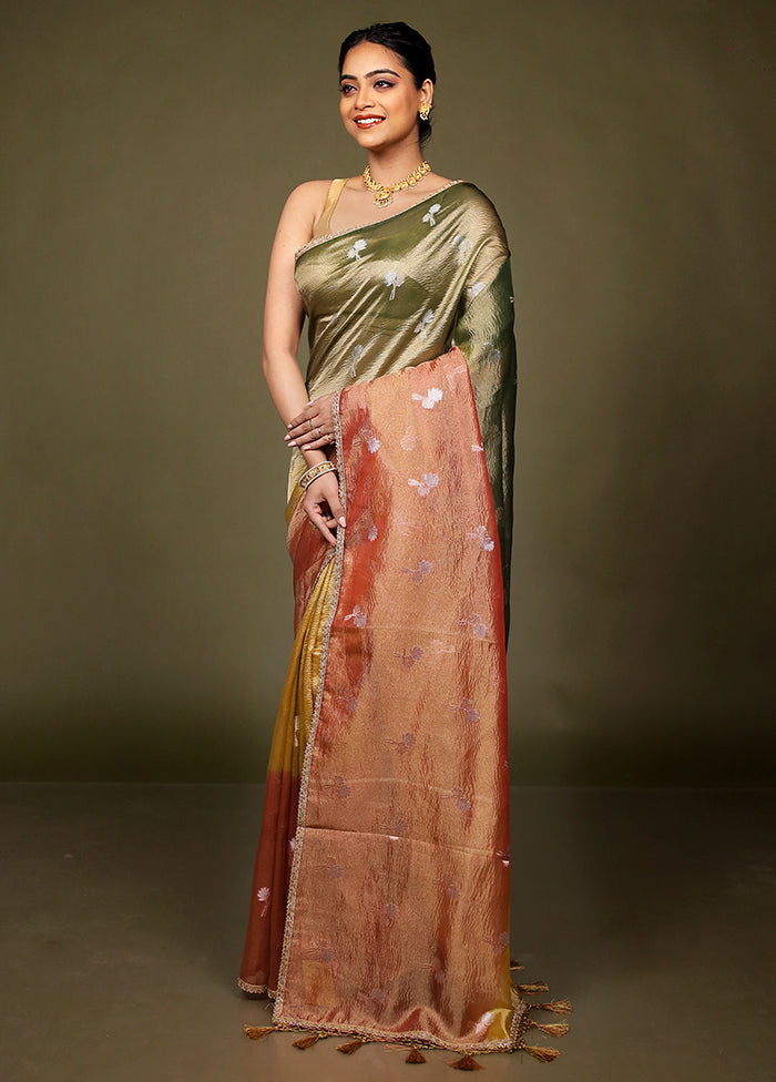 Red Crushed Tissue Silk Saree With Blouse Piece