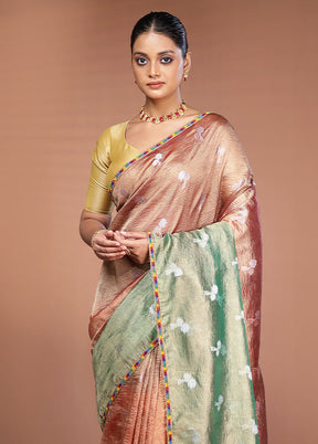 Red Tissue Silk Saree With Blouse Piece