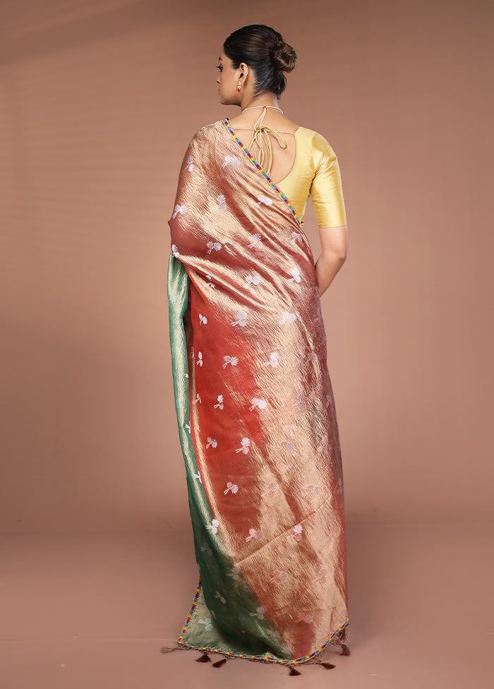 Red Tissue Silk Saree With Blouse Piece
