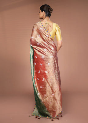 Red Tissue Silk Saree With Blouse Piece