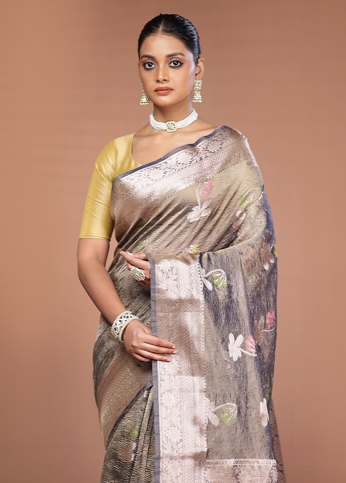 Blue Tissue Silk Saree With Blouse Piece