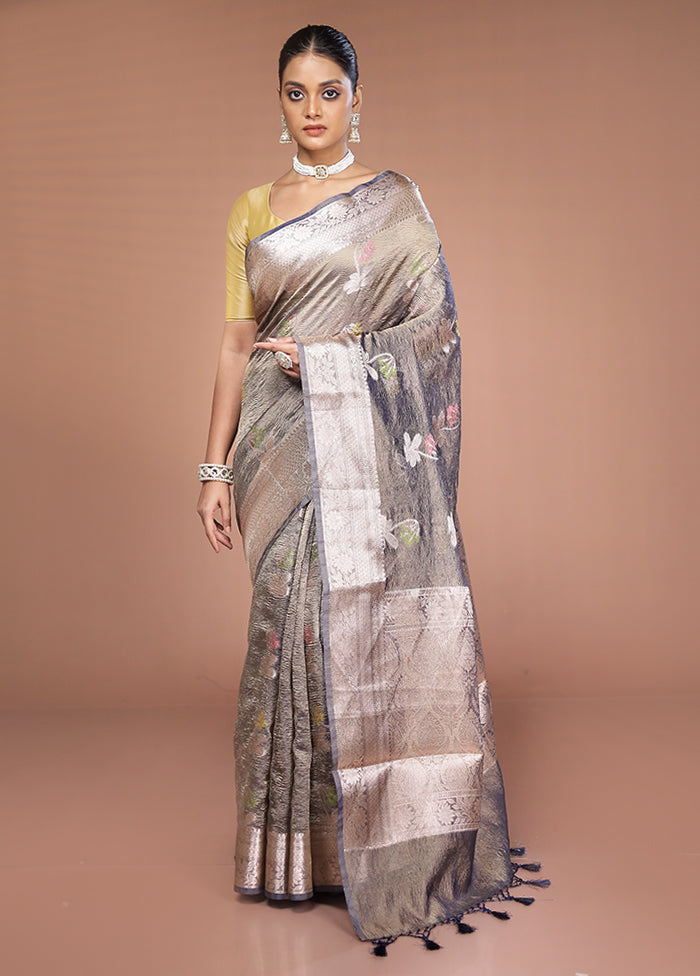 Blue Tissue Silk Saree With Blouse Piece