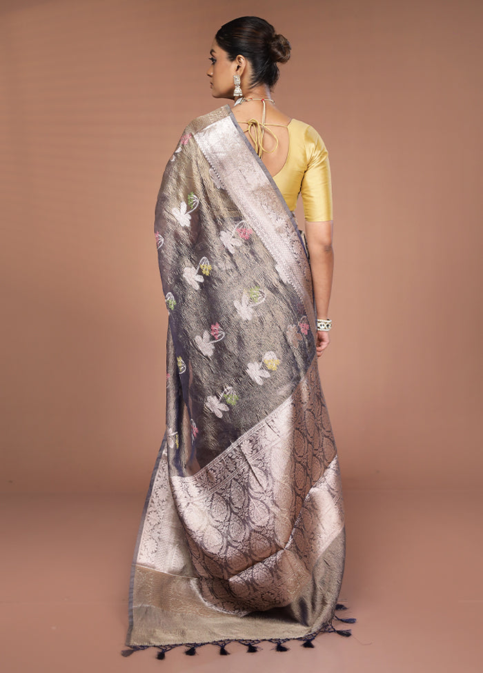 Blue Tissue Silk Saree With Blouse Piece