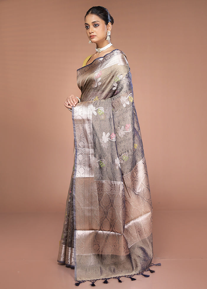 Blue Tissue Silk Saree With Blouse Piece