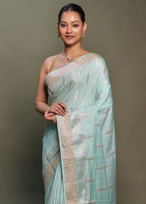 Blue Dupion Silk Saree With Blouse Piece