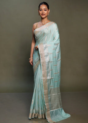 Blue Dupion Silk Saree With Blouse Piece