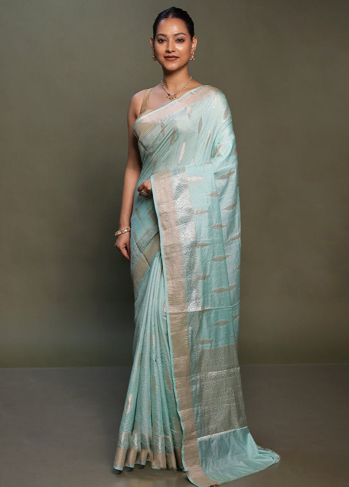 Blue Dupion Silk Saree With Blouse Piece