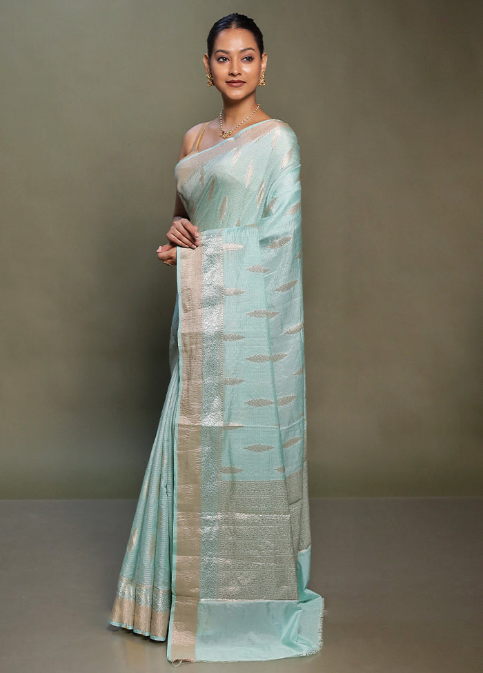 Blue Dupion Silk Saree With Blouse Piece