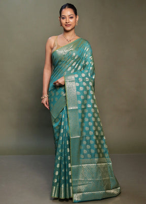 Green Kora Silk Saree With Blouse Piece