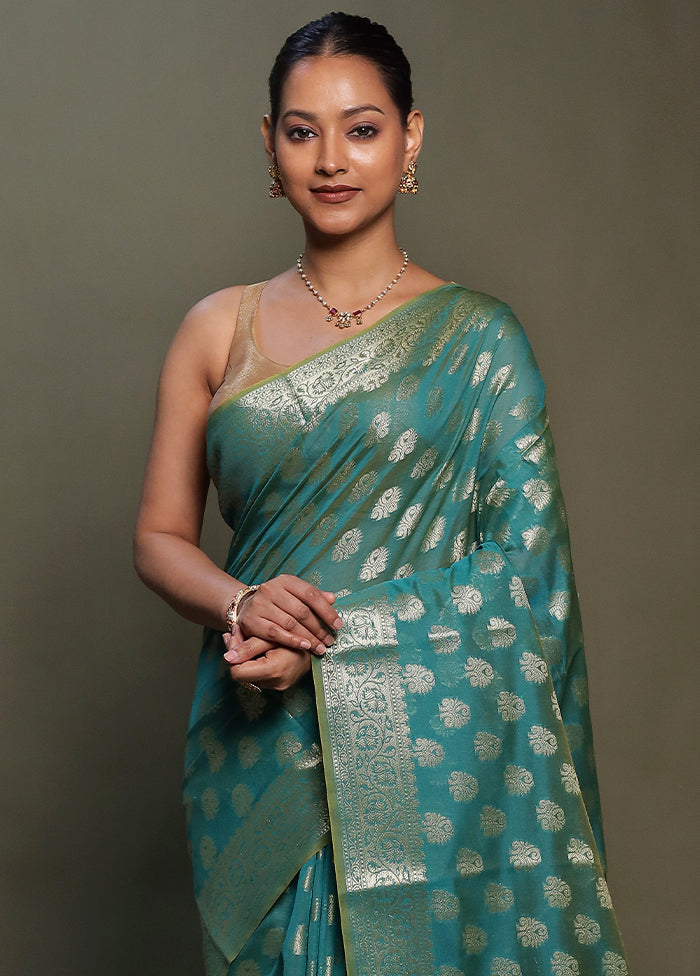 Green Kora Silk Saree With Blouse Piece