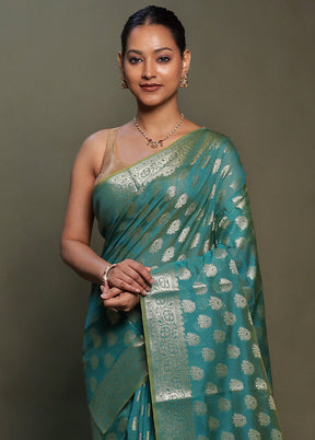 Green Kora Silk Saree With Blouse Piece
