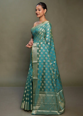 Green Kora Silk Saree With Blouse Piece