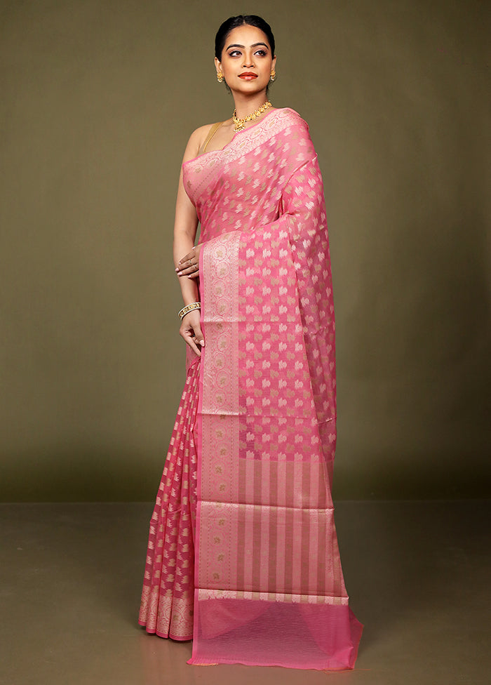 Pink Kora Silk Saree With Blouse Piece