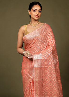 Pink Kora Silk Saree With Blouse Piece