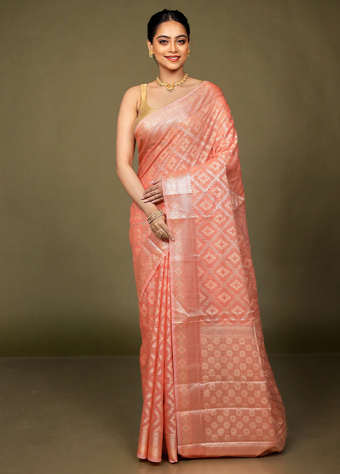Pink Kora Silk Saree With Blouse Piece