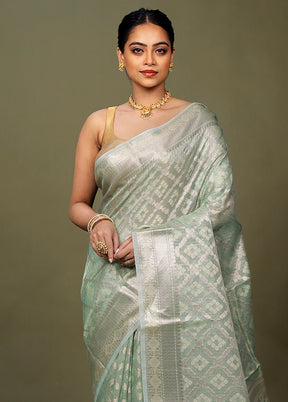 Green Kora Silk Saree With Blouse Piece