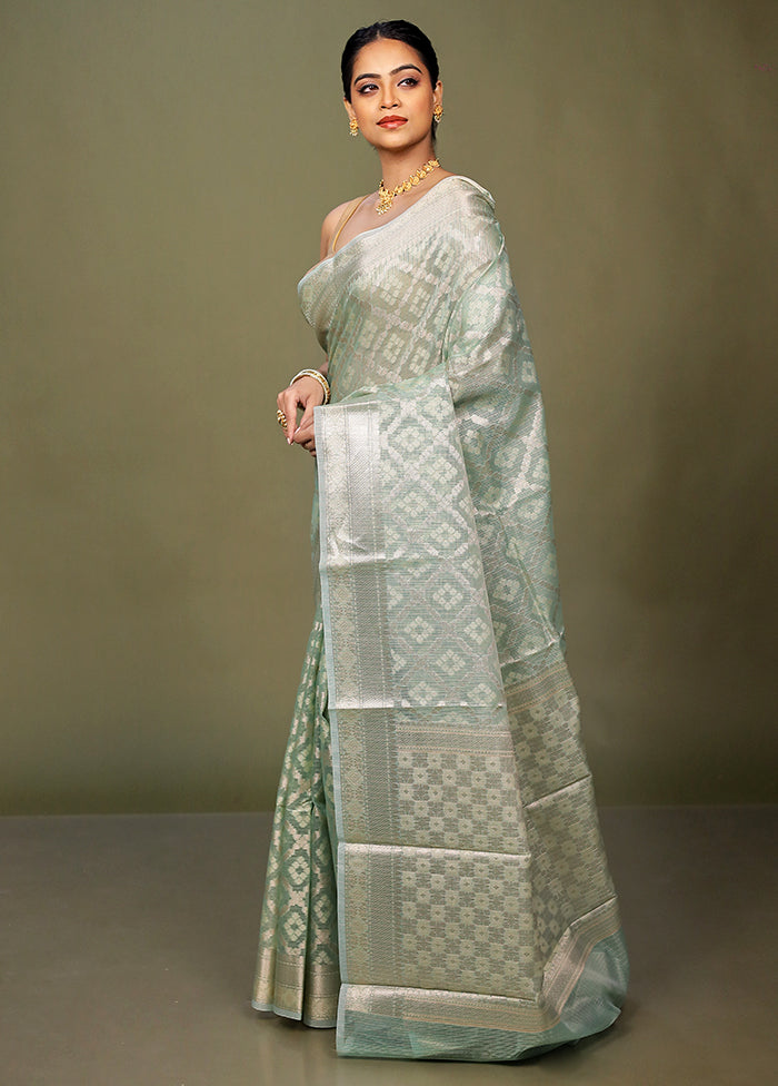Green Kora Silk Saree With Blouse Piece