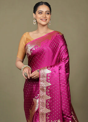 Purple Banarasi Silk Saree With Blouse Piece