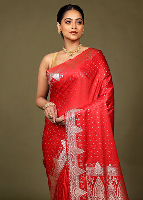 Red Banarasi Silk Saree With Blouse Piece