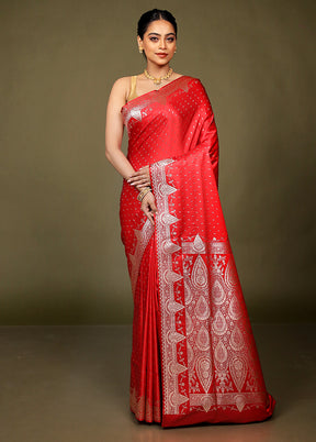 Red Banarasi Silk Saree With Blouse Piece