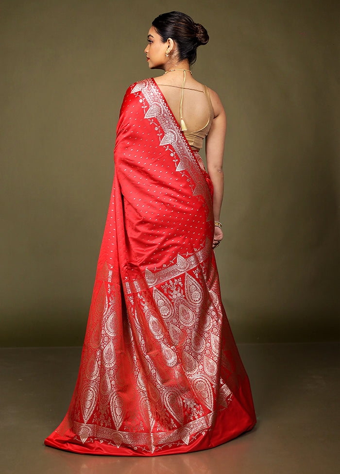 Red Banarasi Silk Saree With Blouse Piece