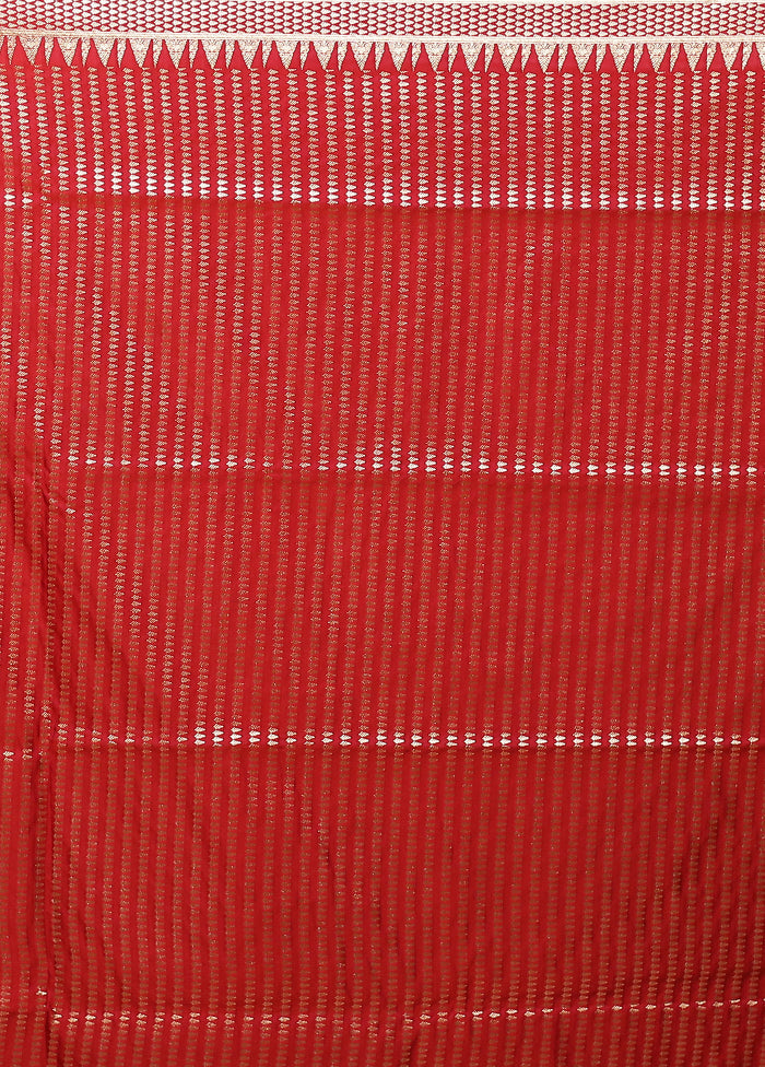 Red Banarasi Silk Saree With Blouse Piece