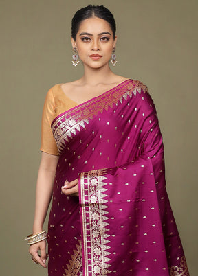 Purple Banarasi Silk Saree With Blouse Piece