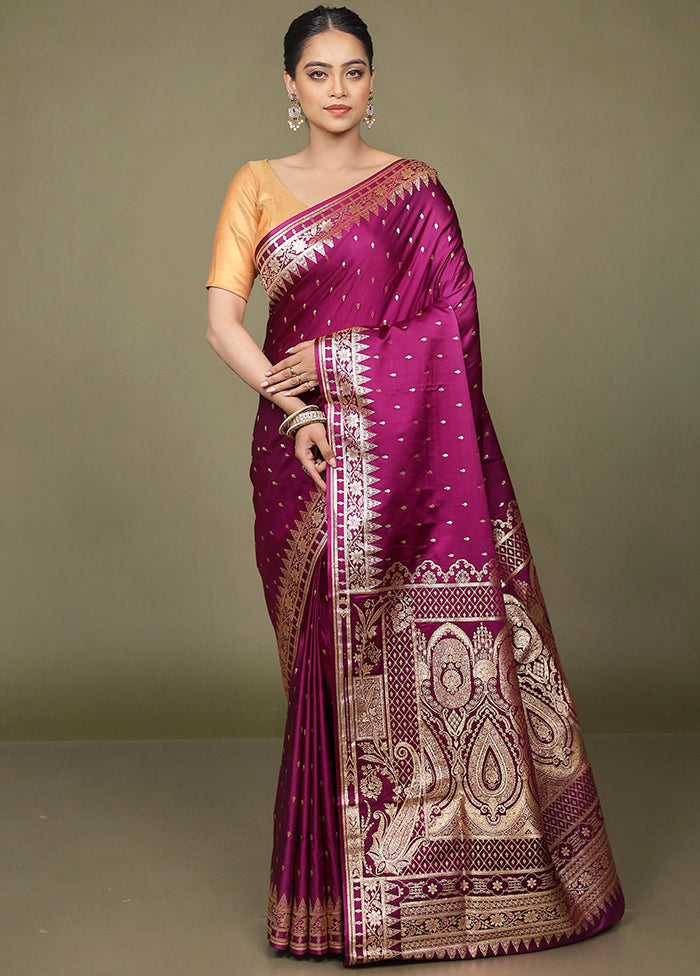Purple Banarasi Silk Saree With Blouse Piece