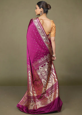 Purple Banarasi Silk Saree With Blouse Piece