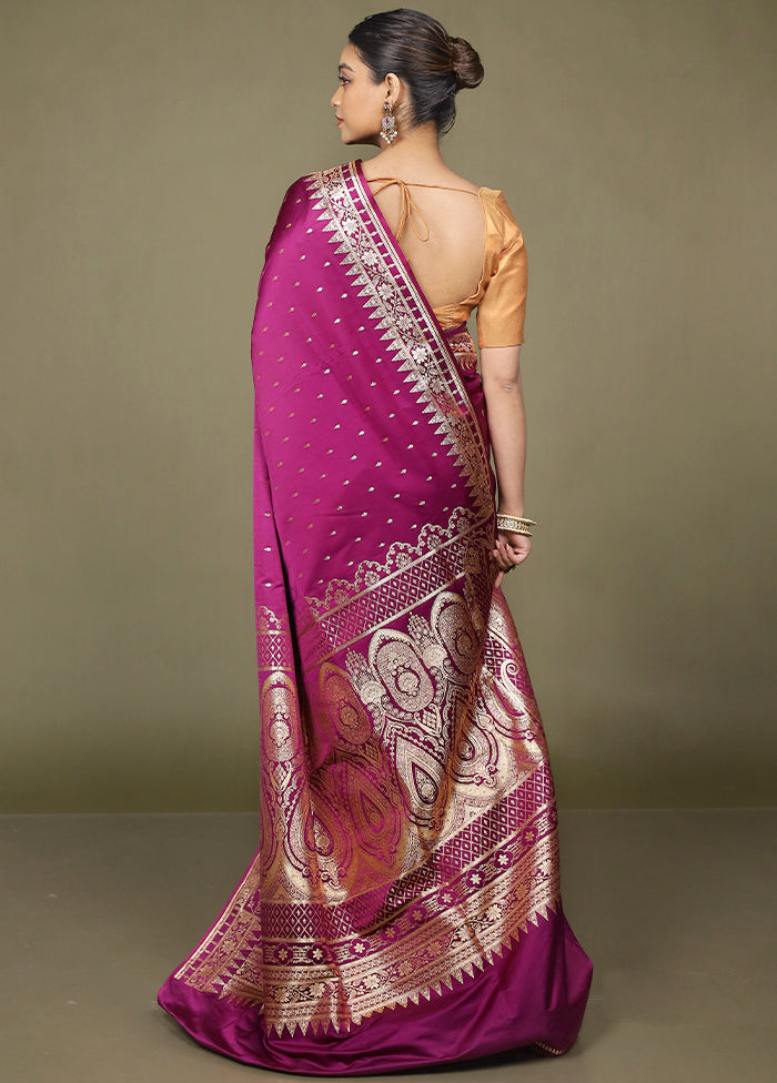 Purple Banarasi Silk Saree With Blouse Piece