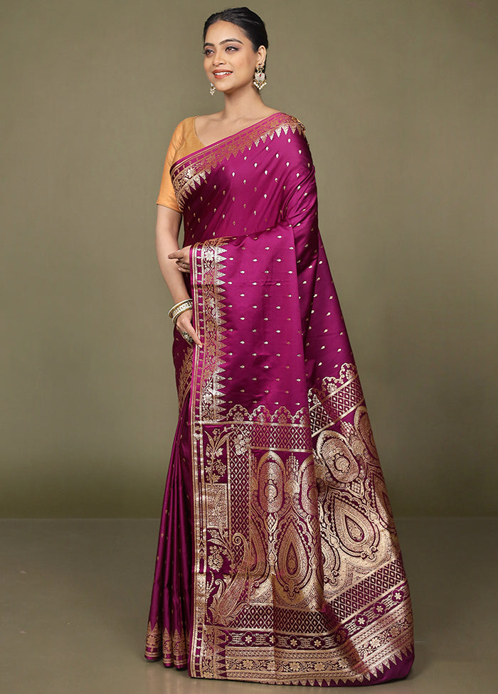 Purple Banarasi Silk Saree With Blouse Piece