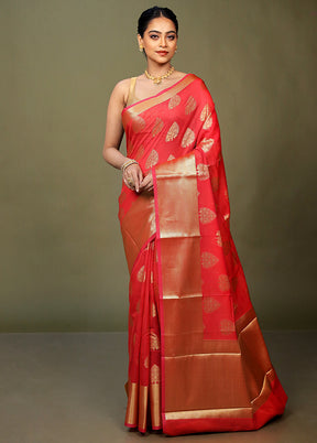 Red Kora Silk Saree With Blouse Piece
