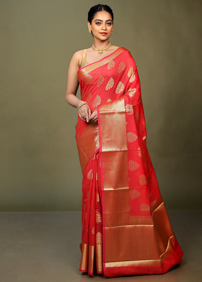 Red Kora Silk Saree With Blouse Piece