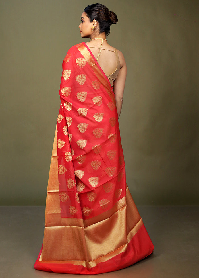 Red Kora Silk Saree With Blouse Piece