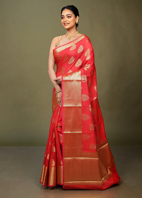 Red Kora Silk Saree With Blouse Piece