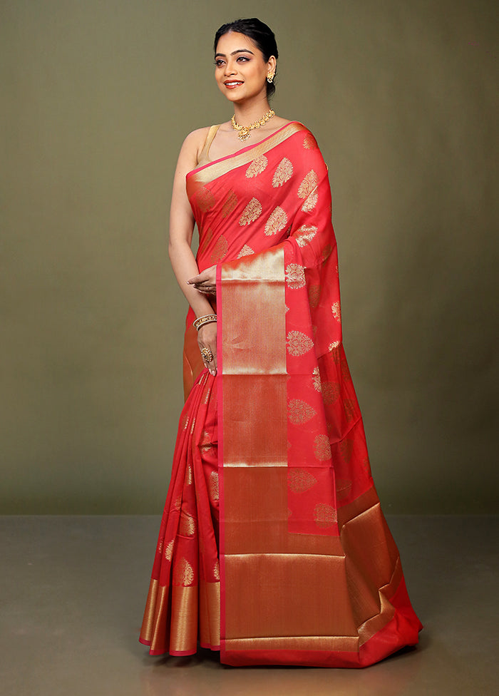 Red Kora Silk Saree With Blouse Piece