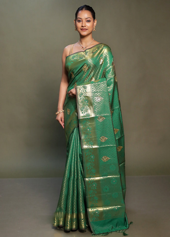 Green Kora Silk Saree With Blouse Piece