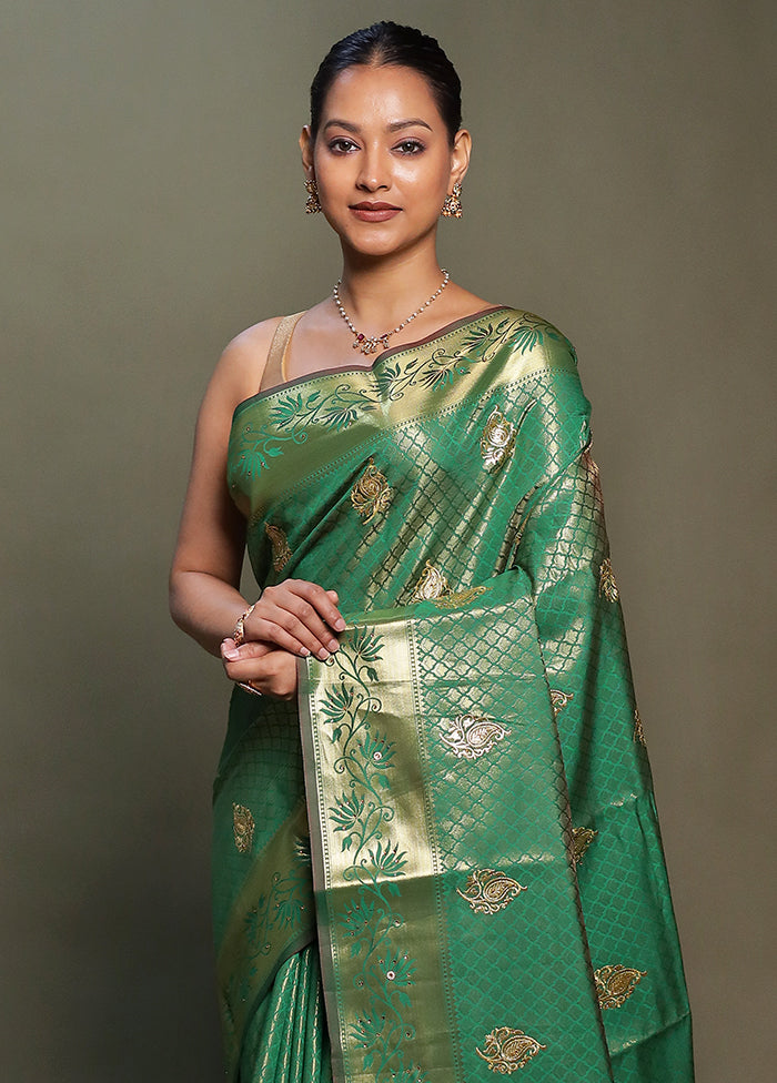 Green Kora Silk Saree With Blouse Piece