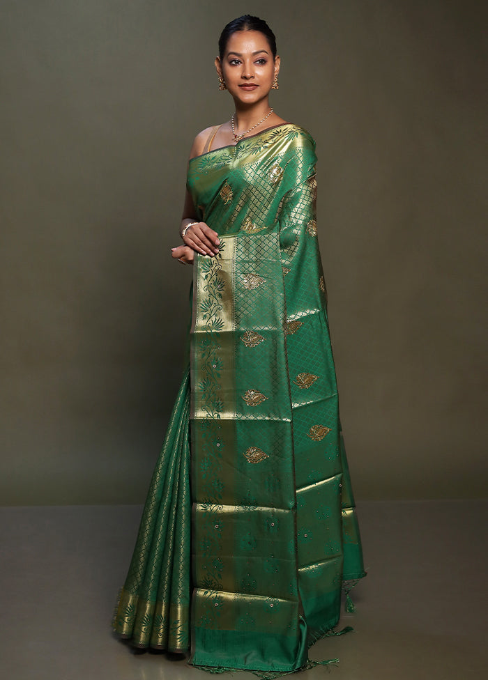 Green Kora Silk Saree With Blouse Piece