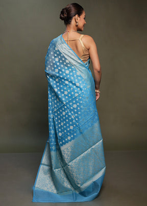 Blue Kota Cotton Saree With Blouse Piece