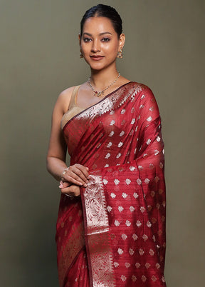 Red Kora Silk Saree With Blouse Piece