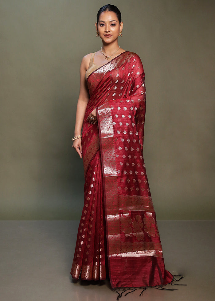 Red Kora Silk Saree With Blouse Piece