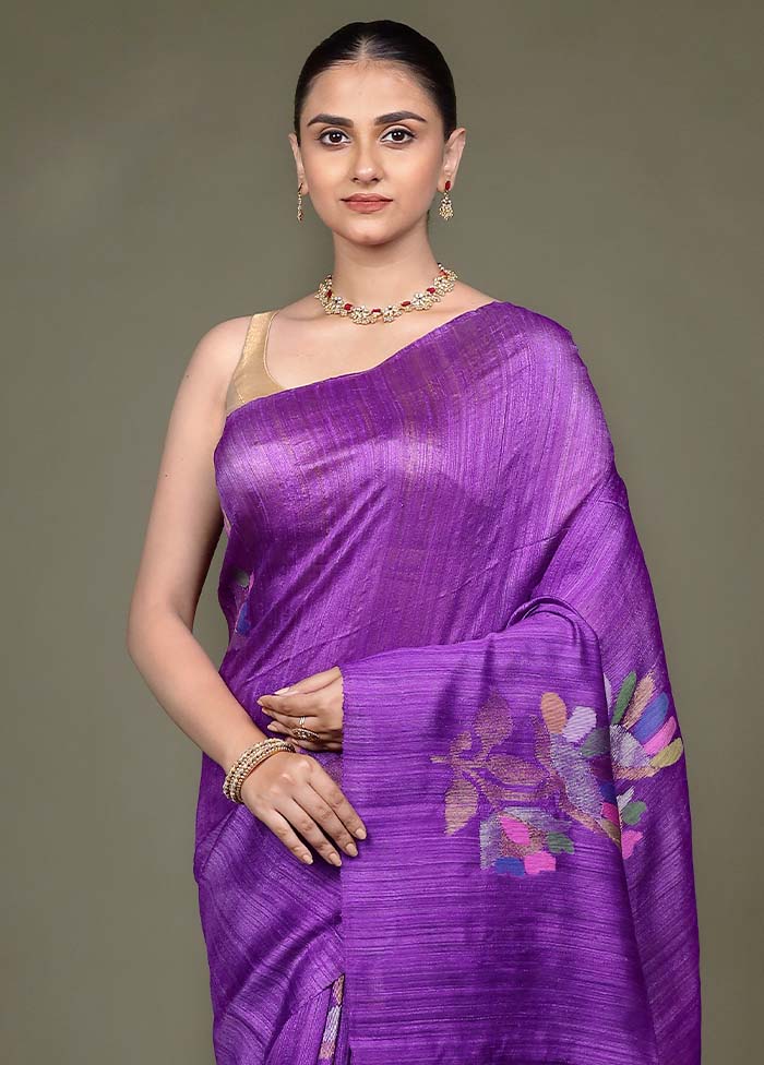 Purple Handloom Matka Pure Silk Saree With Blouse Piece