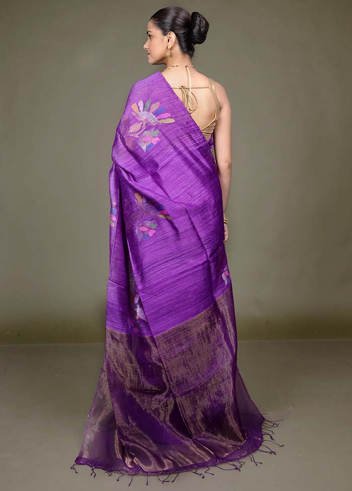 Purple Handloom Matka Pure Silk Saree With Blouse Piece