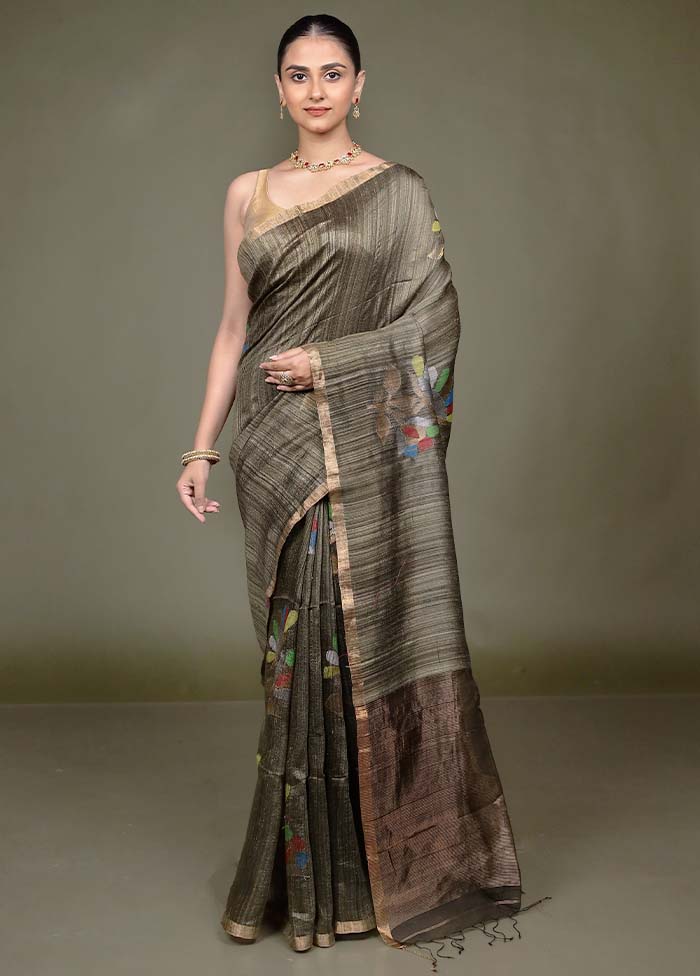 Cream Handloom Matka Pure Silk Saree With Blouse Piece